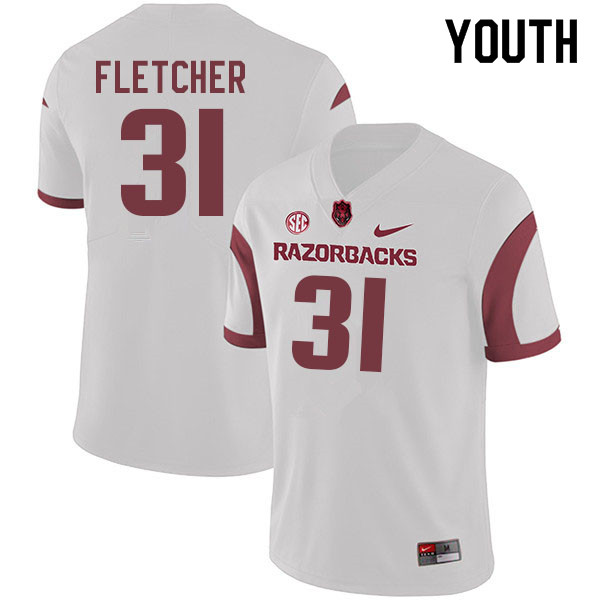 Youth #31 Max Fletcher Arkansas Razorbacks College Football Jerseys Sale-White